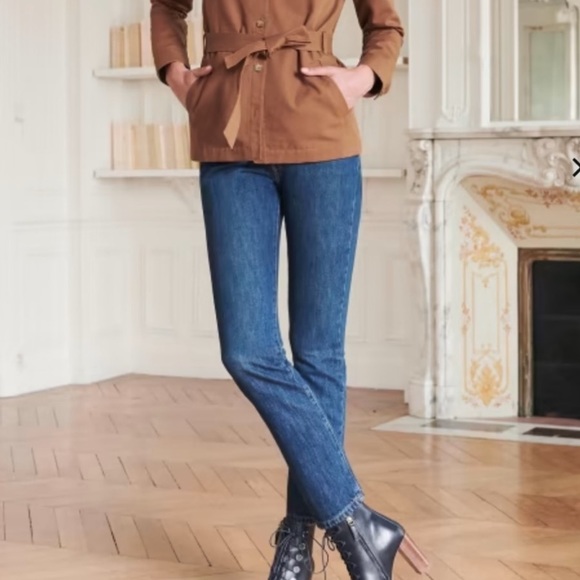 Sezane Denim - SEZANE- Raw Hem Jeans Button Fly Mid Rise Straight Leg Blue Jeans